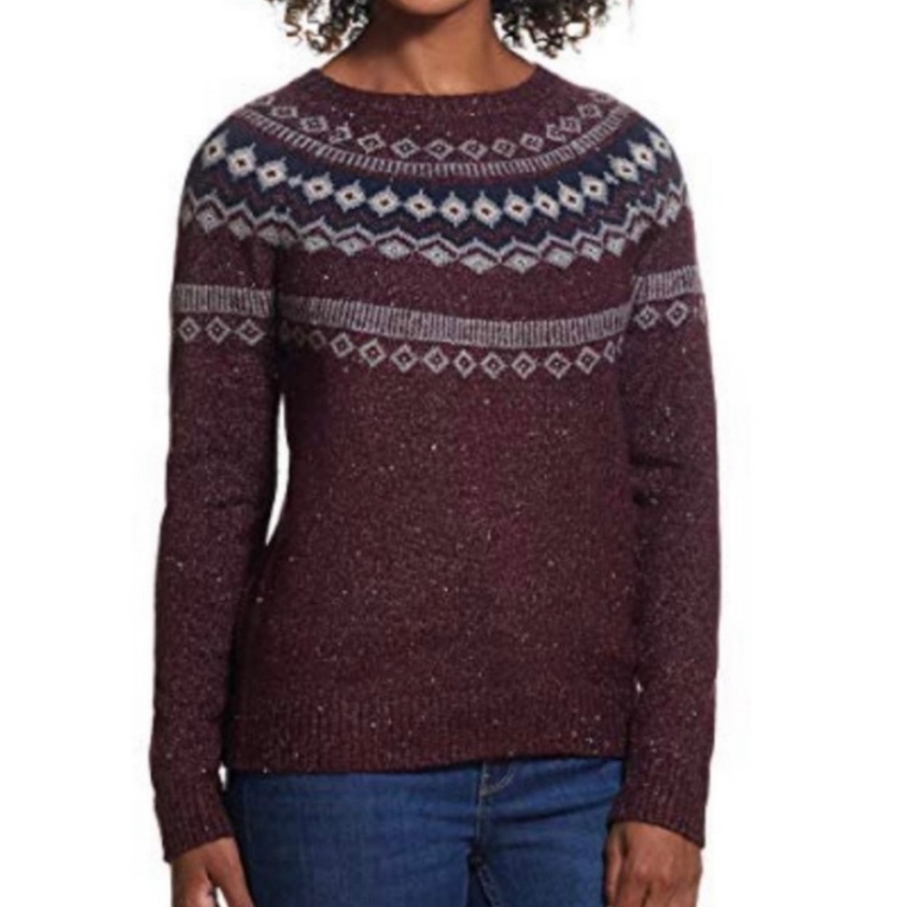 Burgundy Fair Isle Nordic Knit Sweater Long Sleeve Crewneck Vintage Scandinavian